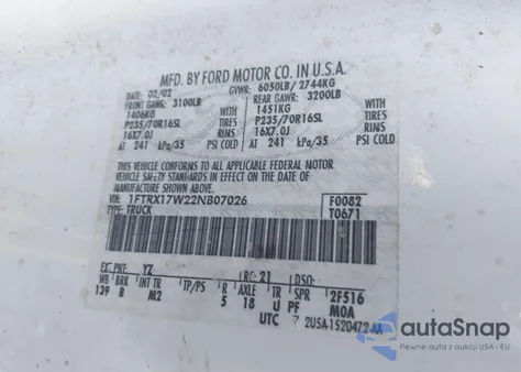 2002 Ford F-150 Lariat/Xl/Xlt from USA, damaged, VIN 1FTRX17W22NB07026